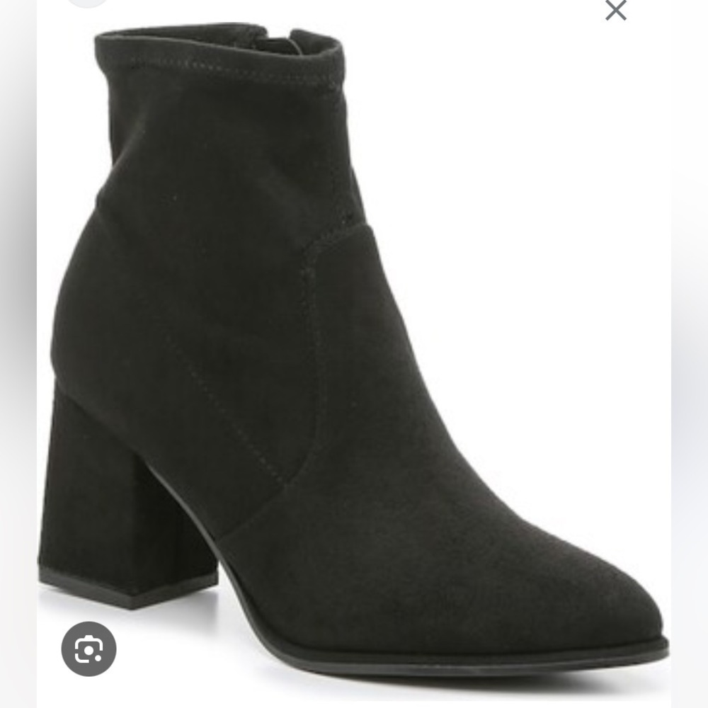 Marc Fisher Balsan Black Suede Stacked Block Heel Ankle Boots Booties Size 7.5